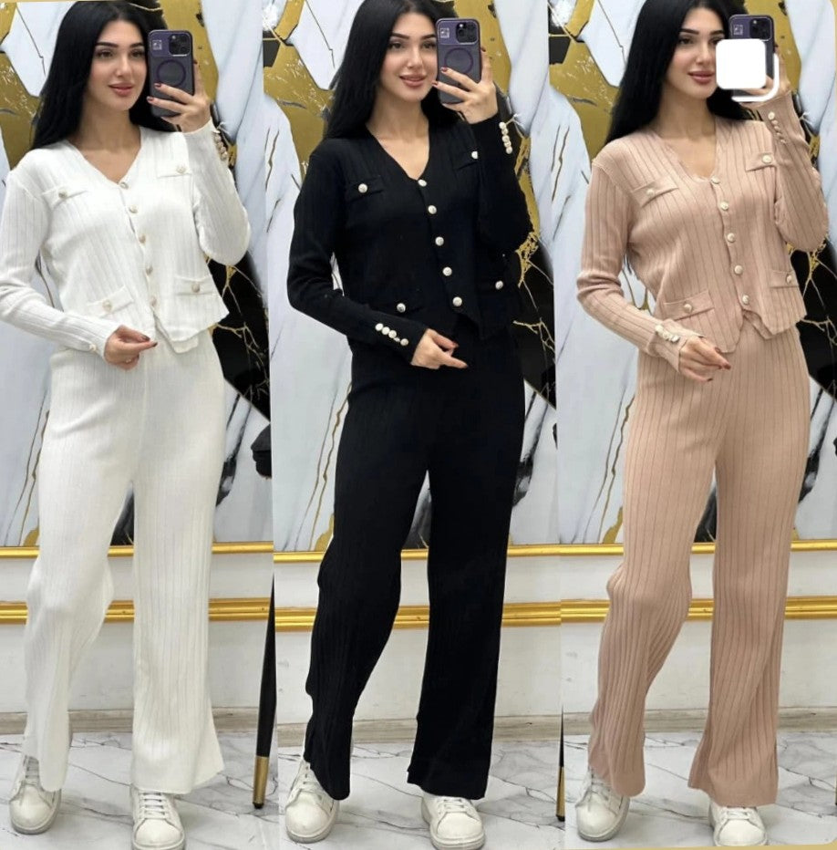 Knitted Vest & Wide Leg Pants Set
